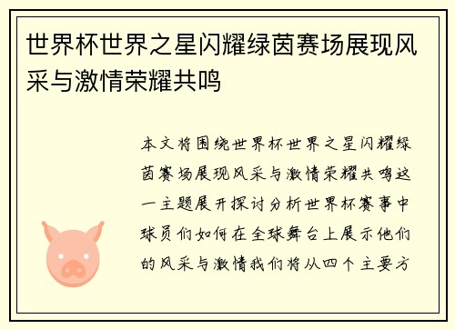 世界杯世界之星闪耀绿茵赛场展现风采与激情荣耀共鸣